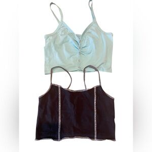 PacSun Crop Tank Tops Set of 2 Medium Black Blue Button Front Basic Cute